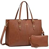 LOVEVOOK Laptop Bag for Women,Vintage Tote Bag for Work,Waterproof Handbags Shoulder Bag,Leather Office Computer Bag