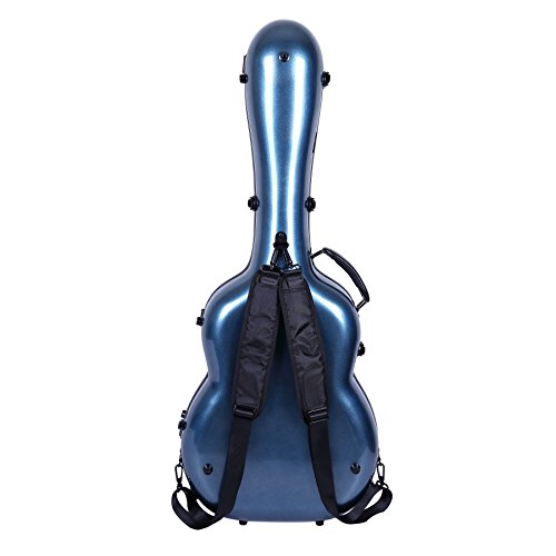Image of Crossrock OM /000 Guitar Case, Compatible to 4 /4 Classical Guitar, Premium Fiberglass Shell Backpack Case in Blue (CRF2000OMBL)