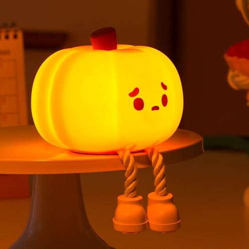Ultroian Cute Silicone Pumpkin Night Light, Rechargeable Dimmable Nursery Nightlight, Bedside Touch Lamp for Breastfeeding, Pumpkin Decor for Fall Decorations