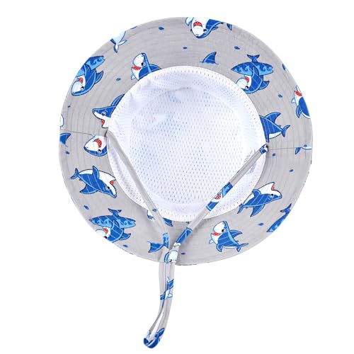 jerague Baby Toddler Kids Boy Sun Hat 0-6 Month Adjustable -UPF 50+ Protection Breathable Summer Beach Cap Shark Play Hats - Thumbnail 3