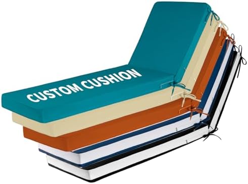 Detiblue Custom Chaise Lounge Cushions Outdoor,Customizable Size/Color/Fabric Patio Furniture Cushions, Lounge Chair Cushion,Anti-Slip Bottom,Ties,Double Piping