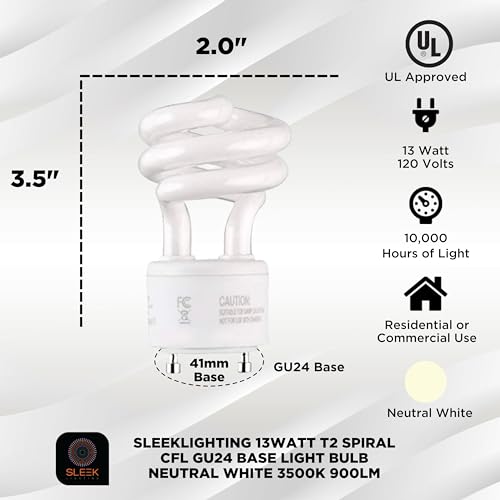image for SLEEKLIGHTING - 13Watt GU24 Base 2 Prong Light Bulbs- UL approved-13w 