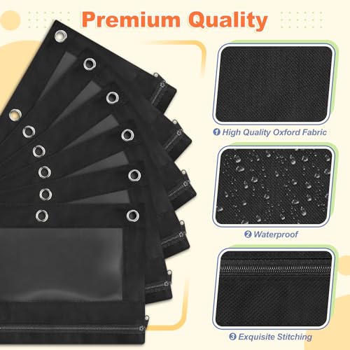 Image of Shemira Pencil Pouch for 3 Ring Binder, Binder Pencil Pouch with Smooth Zipper, Clear Window Pencil Case for Binder, Zipper Pencil Pouches, Big Capacity 3 Ring Binder Pencil Bag, Black