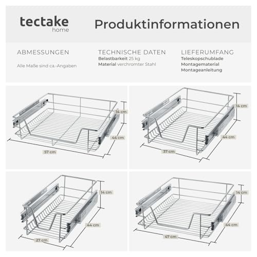 TecTake Teleskopschublade Küchenschublade Schlafzimmerschublade – Diverse Größen – (Passend für 60cm | Nr. 402017) - 2