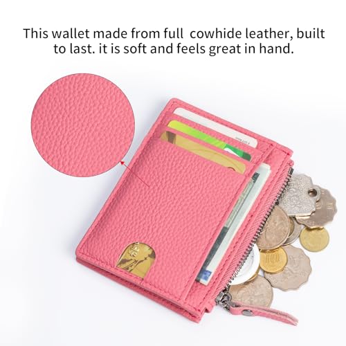 Image of Slim Wallet for Women Small Leather RFID Blocking Credit Card Holder Minimalist Front Pocket Wallet with Coin Purses & Pouches,Rose Pink