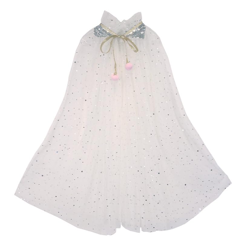 Image of Princess Cape for Girls - Colorful Sequin Cloak with Crown and Wand for Birthday, Halloween, Fancy Dress & Carnival