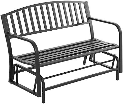 Outsunny Outdoor Glider Bench, Glider Bench for Outside Patio with Armrests, Slatted Seat & Backrest, Loveseat with Power Coated Steel Frame, Black