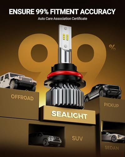 Image of SEALIGHT 9007 Fog Light Bulbs, 64000LM 6000K Cool White, Real 1:1 Size 3 Min Plug-N-Play, No Noise Fanless 7055 Aluminum Alloy Self-Cooling Design, IP67 HB5 Bulbs Box of 2