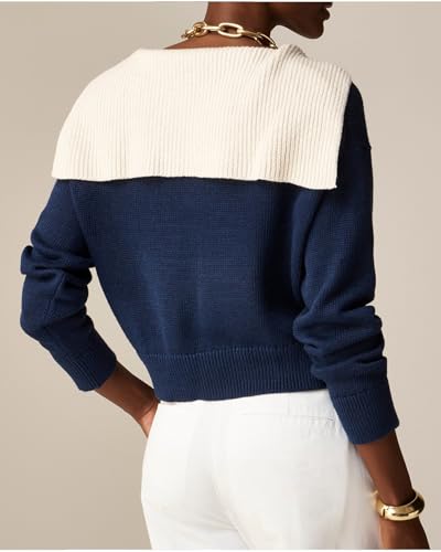 Women Sailor Collar Pullover Sweater Long Sleeves V-Neck Knitted Tops 2024 Fall Vintage Wool-Blend Sweater3