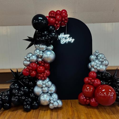 Image of Red and Black Balloons Arch Kit, Red Black and Silver Balloons for Anniversary Birthday Racing Car Poker Party Decoration