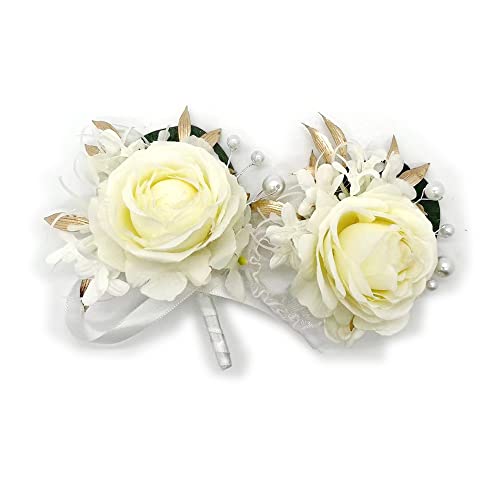 1 Juego Boda Boutonniere y Flor De Muñeca Boda, Novio Ramillete, Rose Boutonniere con Broche y Clip , para Novia Decoraciones para Trajes y Vestidos (Color Champagne) Cover