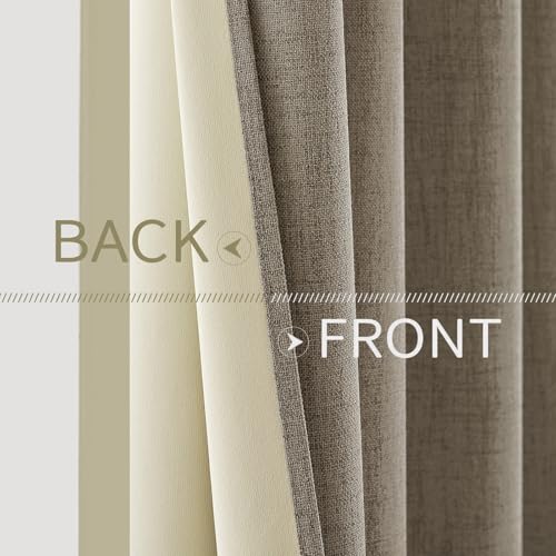 Image of MIULEE 100% Blackout Linen Textured Curtains for Bedroom Solid Thermal Insulated Faux Linen Grommet Room Darkening Curtains & Drapes Luxury Decor for Living Room 52 x 108 Inch (2 Panels)