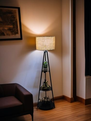 Image of Metal Floor Lamp with Shelves Stylish Standing Lamp for Living Room Decoration Bedroom Bedside Corner Stand Aesthetic Home Decor(1)