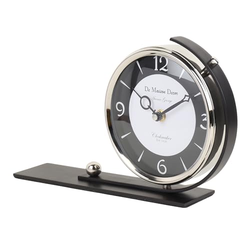 Image of Decor de Maison Handcrafted Aleksi 2 Body Stand Analog Table Clock for Home, Room, Office, Shelves | Classic Non-Ticking Tabletop Battery Operated Desk Clock in Black & Gold (30x6x18cm)