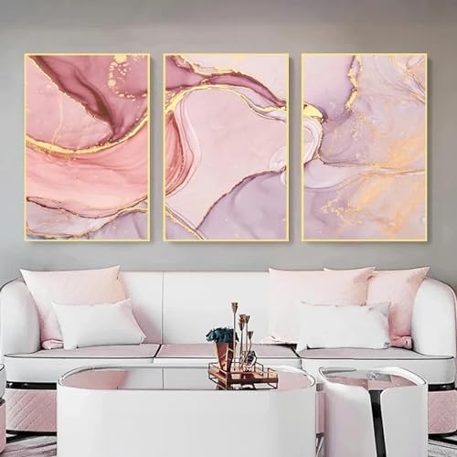 Impressions abstraites rose doré sur toile triptyque moderne 60x80cm