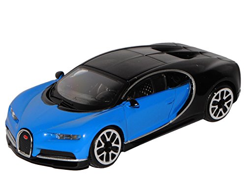 Bburago Bugatti Chiron middelgroot blauw met zwart AB 2016 1/43 model auto met individuele kentekenplaat - Afbeelding 4