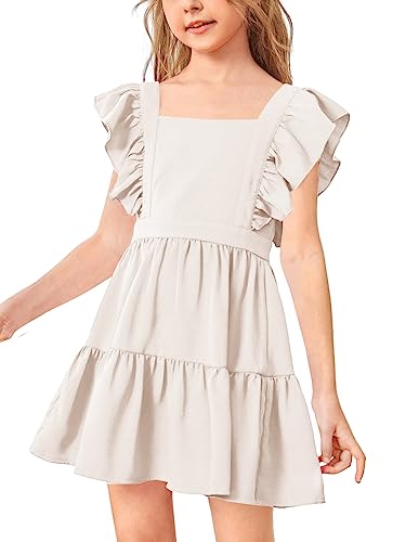 Imily Bela Girls Square Neck Summer Dress Ruffle Sleeve A-line Swing Casual Party Mini Dresses 5-14 Years
