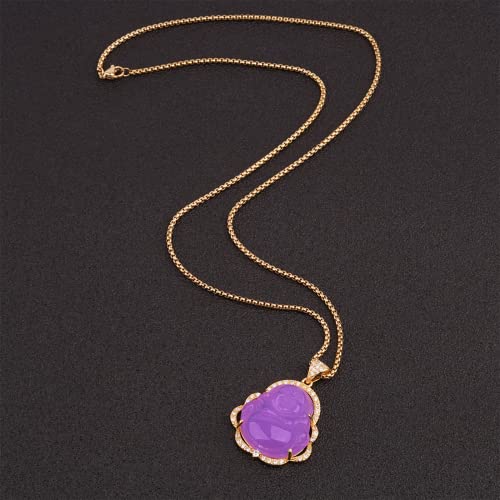 Image of ASGIFT Laughing Buddha Necklace Cubic Zirconia Green Jade Buddha Pendant with 18K Gold Plated Chain Lucky Buddha Necklace Jewelry Gift