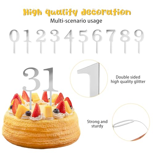 Ymapinc Kuchen Deko Geburtstag,10 Stück Zahlen 0-9 Cake Topper Acryl Birthday Tortendeko Wiederverwendbar Deko Torte Geburtstag Silber Torten Dekoration für Geburtstagsfeiern Hochzeitsparty