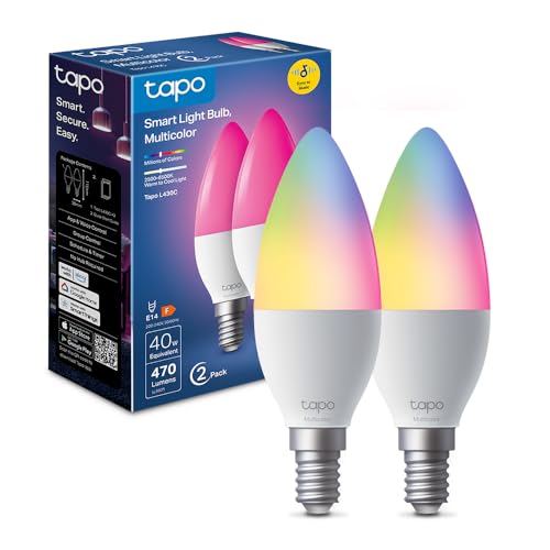 Tapo Ampoule Connectée WiFi, Ampoule LED E14 Multicolore 2500K-6500K, Dimmable 470Lm 4.8W (équivalent 40W), Fonctionne avec Alexa et Google Home, Economie d'énergie, Aucun hub requis, L430C(2-pack)
