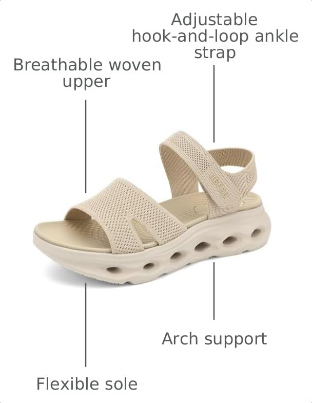 Image of UBFEN Womens Comfortable Walking Sandals with Cushioned Sole | Non-Slip Rocker Bottom, Arch Support, Adjustable Straps, Lightweight Water Sport Platform Summer