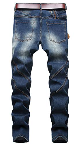 Calça jeans masculina azul motociclista com costura reta e estampa de camuflagem elegante, Azul, 38
