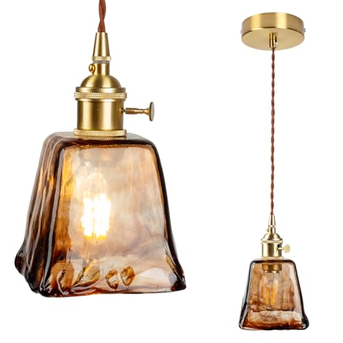 Chrasy E27 Moderne Lampada a Sospensione in Vetro Trasparente Lampada Loft Lampadario Vetro Strutturato Ottone per Isola Cucina Sala Da Pranzo