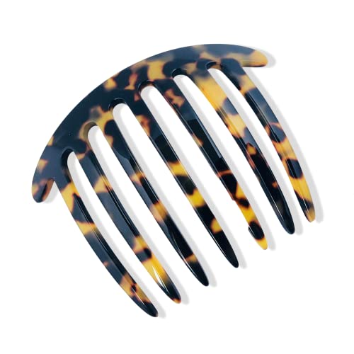 French Amie Handmade Yellow Black Tokyo Celluloid Acetate 7 Teeth Side Hair Comb #TOP9