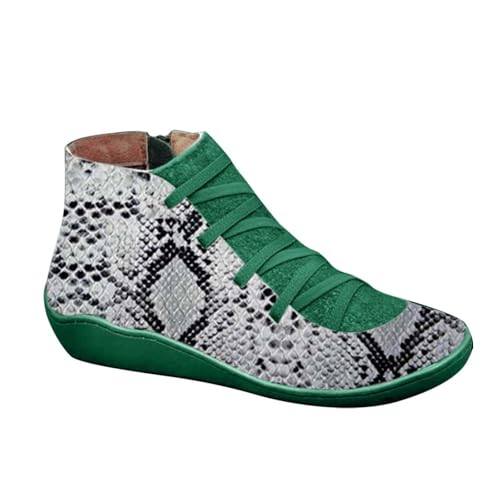 aterproof - Botas de piel para mujer, redondas, informales, con cremallera de leopardo, estampado lateral, a la moda, botas planas para mujer, White, 38.5 EU