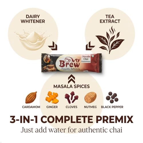 Image of My Brew Masala Chai Unsweetened | Box of 10 Sachets X 20 gms Each (200 gms)
