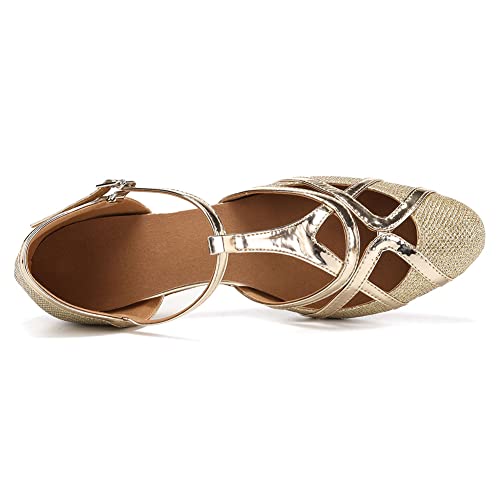 Women PU Ballroom Dancing Shoes Close Toe Latin Salsa Waltz Tango Dance Shoes with T Straps3