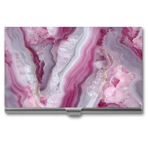 Beautiful Marble Texture White And Pink Business Card Holder, Pocket Slim Portable Metal Business Card Case for Women Men