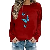 Sweatshirt Womens Ladies Hoodies Size 16 18Th Birthday Gifts for Girls Hiking Fishing Ski Women's Butterfly Print Casual Fashion Sweatshirt Top (Wine #6, XL) Promotion Clearance