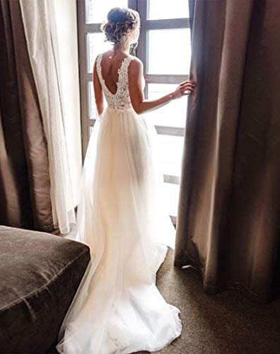 Loyeloy Women's Wedding Dresses for Bride 2025 Sexy V Neck Slit Lace Bridal Wedding Gowns for Bride YJ0103