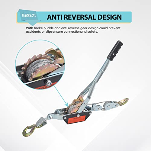 Gesexi 2 Ton Dual Gear Power Puller, 2 Hook Steel Cable Dual Gear Power Ratchet Come Along Puller Tool With Cable Automotive Hoist Hand Winch Cable Puller Stretcher Lift 4400 Lbs #TOP1