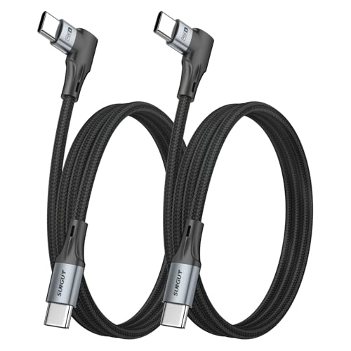 SUNGUY Right Angle USB C to USB C Cable [3FT 2-Pack] for Thick Case 60W Fast Charging 90 Degree Type-C Cord for i-Phone 17 16 15 Series Samsung Galaxy S25 S24 i-Pad Pro MacBook Pro