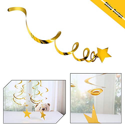 Image of BEISHIDA Gold Star Hanging Swirl Decorations,Hanging Gold Party Supplies for Graduation Wedding Baby Shower Decorations,Pack of 15