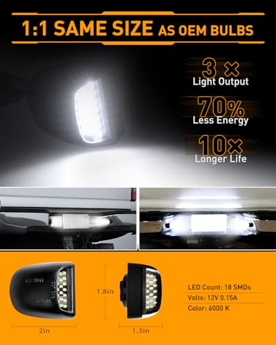 Image of LESAUCE LED License Plate Lights Tag Lights Assembly Replacement for Chevy Silverado GMC Sierra 1500 2500 3500 Tahoe Suburban Escalade Yukon XL, 2PCS