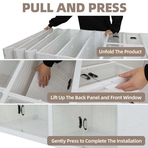 Image of GCCSJ 9 Tiers 36 Pairs Foldable Shoe Rack Organizer, Plastic Collapsible Shoe Shelf, Folding Shoe Box Storage Cabinet with Magnetic Clear Door Easy Assembly