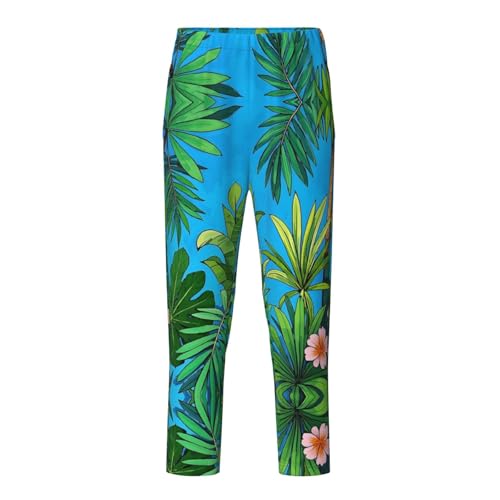 Pajama Pants Pajama Bottoms with Elastic Waistband Sleepwear Lounge Pants, Palm Trees Flowers