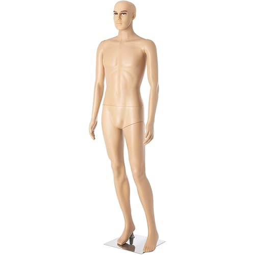 Bonnlo 72inch Male Mannequin Full Body Adjustable Mannequin Torso Dress Form with Metal Base, Detachable Plastic Manikin Body Male, Realistic Display Mannequin