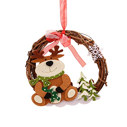 Skfvkab Merry Christmas Wreath Rattan Wreaths For Front Door Hanging Wreath Xmas Ornament Garland For Indoor/Outdoor House Decorative Pendant (Reindeer Snowman Bear Oh Happy Day Sign (C, One Size) #TOP11