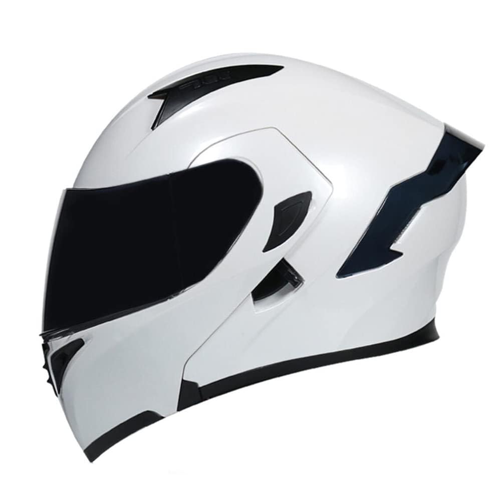 Integralhelm Klapphelm Motorrad Modularer Helm Motorrad Doppelvisier für Erwachsene Männer Frauen Moped Street Racing DOT / ECER22-05 Approved (White-Smoke Visor,XL)
