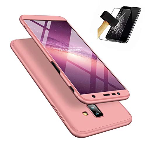 MISSDU Samsung Galaxy J4+/J4 Plus (2018) Housse Etui en PC Matière + Verre trempé écran Protecteur, Coque Samsung Galaxy J4+/J4 Plus (2018) Ultra-Mince 3 Part Combinaison Dur Rigide Coque - Or Rose