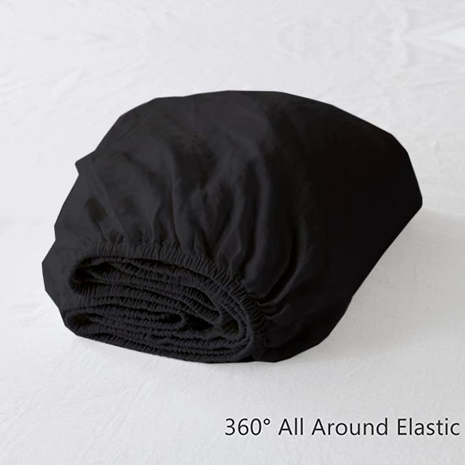 EDMUND - Super Soft Elastic Fitted Bedsheet with Pillow Covers Olympic Queen Size (66" X 78"+ 8") Fitted Bedsheet Machine Washable Cotton Finished Elastic Bedsheet Olympic Queen Size | Black 2