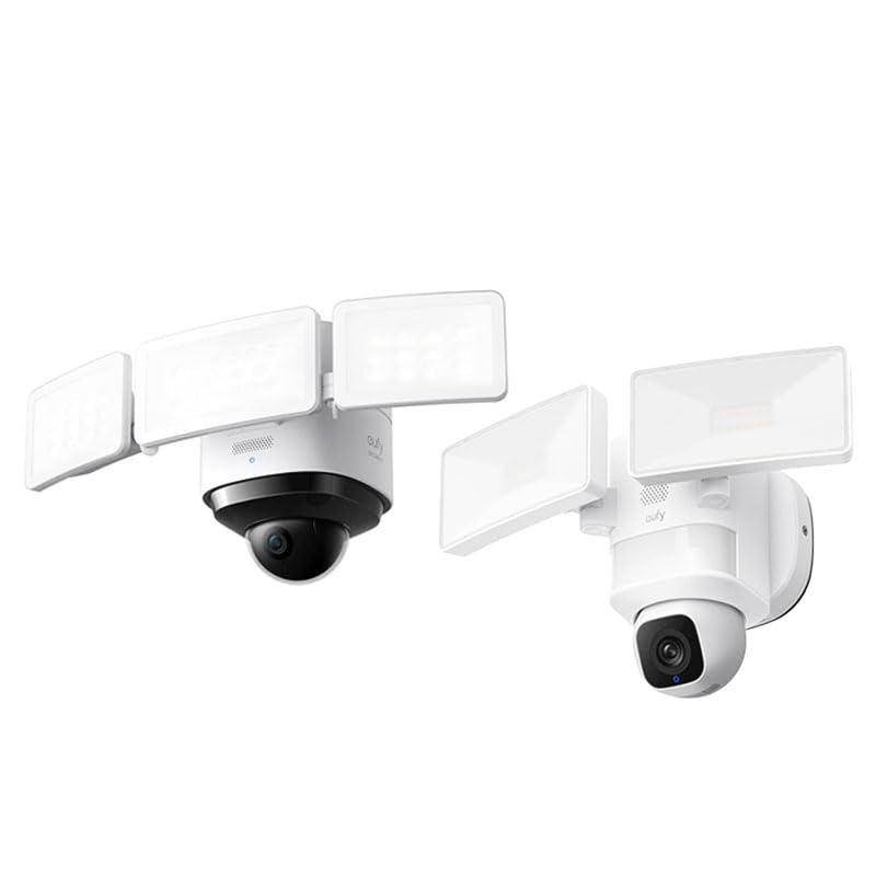 eufy Security Floodlight Cam S330, 360-Degree Pan & Tilt Coverage, 2K Full HD + Floodlight Camera E30, Security Camera Outdoor, 360° Pan and Tilt, 2K Video