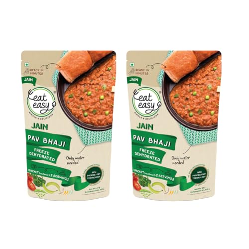Image of Eat Easy Ready To Eat Jain Pav Bhaji, 65gm (Pack of 2) | Just Add Water and Cook | No Onion No Garlic, Vegetarian Healthy Instant Food for Travel, Trekking, Campign | No Preservatives | No Added Artificial Colours & Flavours