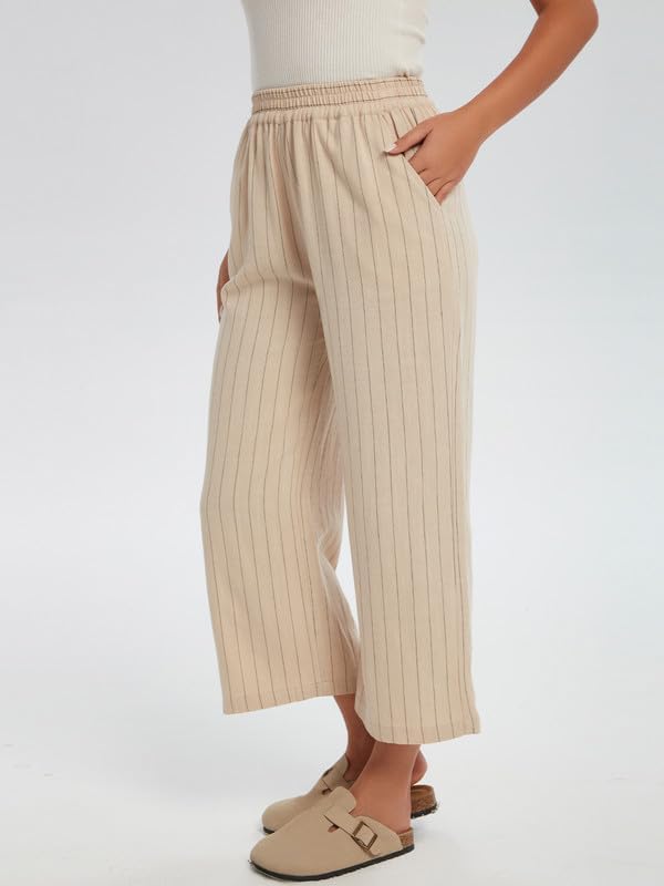 Les umes Womens Wide Leg Pants High Waist Linen Rayon Blend Harem Trousers Plus Size with Pockets Elastic Waist Casual Summer