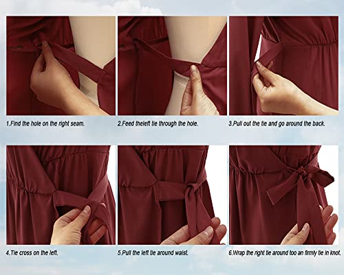 Amoretu Womens Long Sleeve Dress Wrap V Neck Ruffle Hem Party Dresses Blue M #TOP2