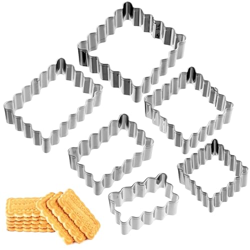Lot de 6 emporte-pièces rectangulaires et ondulés - En acier inoxydable - Pour biscuits et pâtisseries - Polyvalents - Pour Noël et fondant